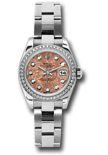Rolex Steel and White Gold Lady-Datejust 26 Watch - 46 Diamond Bezel - Pink Gold Crystal Diamond Dial - Oyster Bracelet - 179384 pgcdo