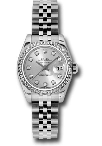 Rolex Steel and White Gold Lady Datejust 26 Watch - 46 Diamond Bezel - Silver Diamond Dial - Jubilee Bracelet - 179384 sdj
