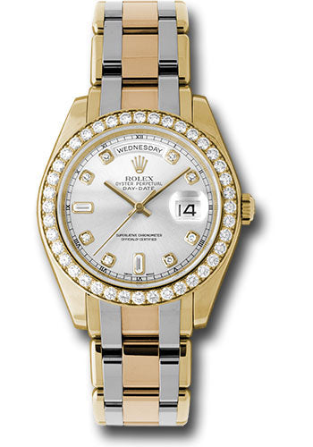 Rolex Yellow Gold Day-Date Special Edition 39 Watch - 40 Diamond Bezel - Silver Diamond Dial - 18948tri sd