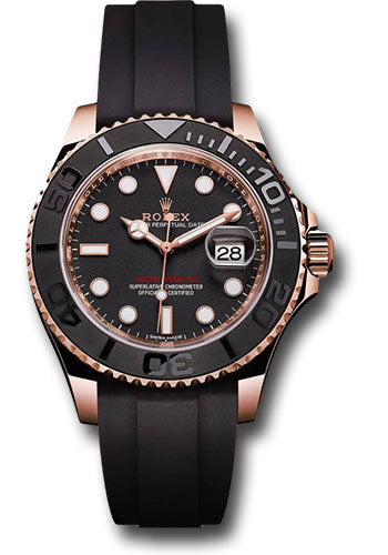 Rolex Everose Gold Yacht-Master 37 Watch - Matt Black Dial - Oysterflex Strap - 268655