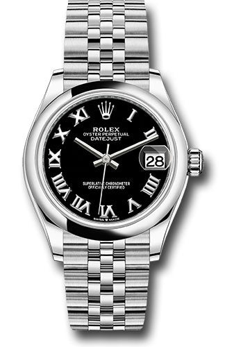Rolex Steel and White Gold Datejust 31 Watch - Domed Bezel - Black Roman Dial - Jubilee Bracelet - 278240 bkrj