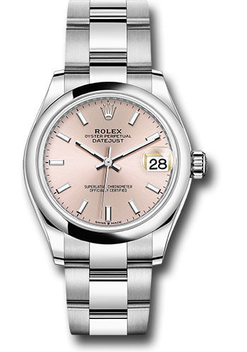 Rolex Steel and White Gold Datejust 31 Watch - Domed Bezel - Pink Index Dial - Oyster Bracelet - 278240 pio