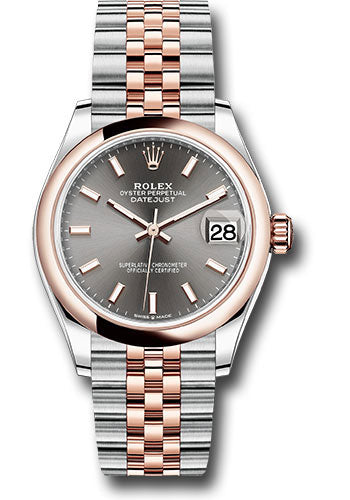 Rolex Steel and Everose Gold Datejust 31 Watch - Domed Bezel - Dark Rhodium Index Dial - Jubilee Bracelet - 278241 dkrhij