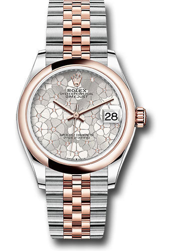 Rolex Everose Rolesor Datejust 31 Watch - Domed Bezel - Silver Floral Motif Diamond Dial - Jubilee Bracelet - 278241 sflomdj