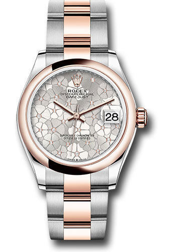 Rolex Everose Rolesor Datejust 31 Watch - Domed Bezel - Silver Floral Motif Diamond Dial - Oyster Bracelet - 278241 sflomdo