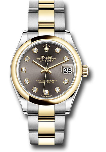 Rolex Steel and Yellow Gold Datejust 31 Watch - Domed Bezel - Dark Grey Diamond Dial - Oyster Bracelet - 278243 dkgdo