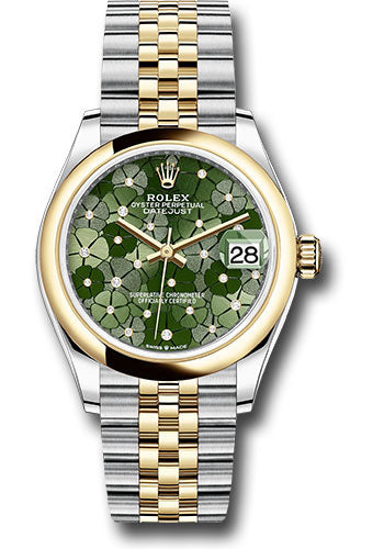 Rolex Yellow Rolesor Datejust 31 Watch - Domed Bezel - Olive Green Floral Motif Diamond 6 Dial - Jubilee Bracelet - 278243 ogflomdj