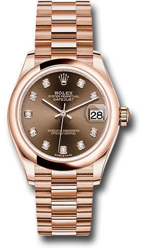 Rolex Everose Gold Datejust 31 Watch - Domed Bezel - Chocolate Diamond Dial - President Bracelet - 278245 chodp