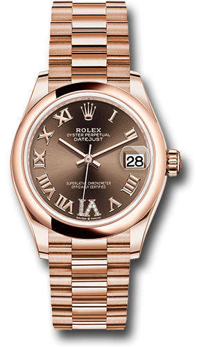 Rolex Everose Gold Datejust 31 Watch - Domed Bezel - Chocolate Diamond Six Dial - President Bracelet - 278245 chodr6p
