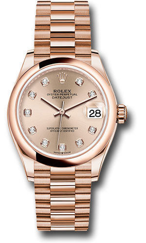 Rolex Everose Gold Datejust 31 Watch - Domed Bezel - RosŽ Diamond Dial - President Bracelet - 278245 rsdp
