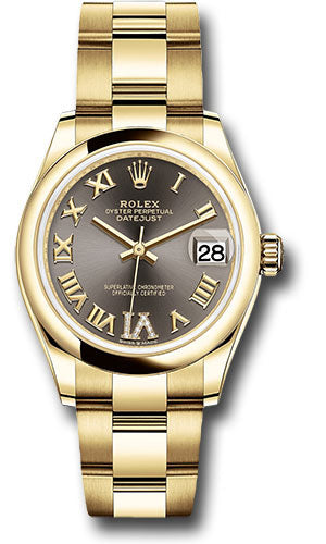 Rolex Yellow Gold Datejust 31 Watch - Domed Bezel - Dark Grey Diamond Six Dial - Oyster Bracelet - 278248 dkgdr6o