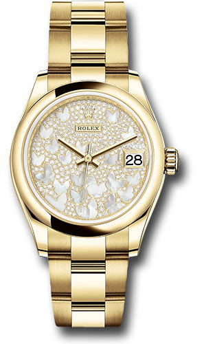 Rolex Yellow Gold Datejust 31 Watch - Domed Bezel - Paved Mother-of-Pearl Butterfly Dial - Oyster Bracelet - 278248 pmopbo