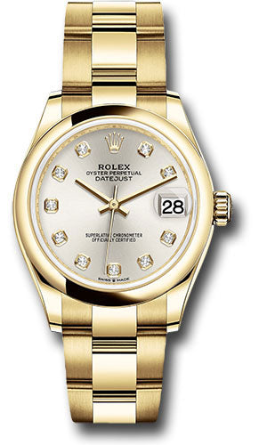 Rolex Yellow Gold Datejust 31 Watch - Domed Bezel - Silver Diamond Dial - Oyster Bracelet - 278248 sdo