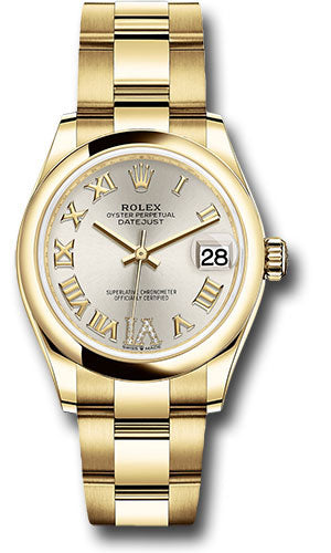 Rolex Yellow Gold Datejust 31 Watch - Domed Bezel - Silver Diamond Six Dial - Oyster Bracelet - 278248 sdr6o