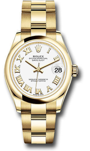 Rolex Yellow Gold Datejust 31 Watch - Domed Bezel - White Roman Dial - Oyster Bracelet - 278248 wro