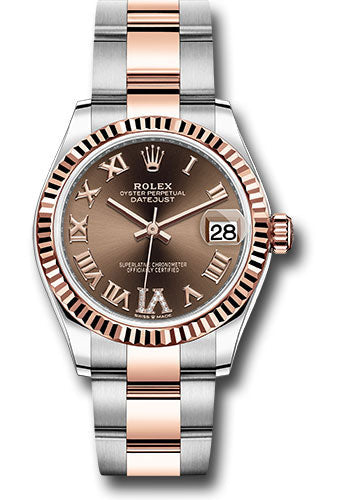 Rolex Steel and Everose Gold Datejust 31 Watch - Fluted Bezel - Dark Rhodium Diamond Roman VI Dial - Oyster Bracelet - 278271 chodr6o