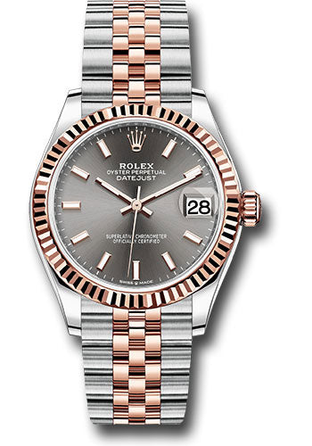 Rolex Steel and Everose Gold Datejust 31 Watch - Fluted Bezel - Dark Rhodium Index Dial - Jubilee Bracelet - 278271 dkrhij