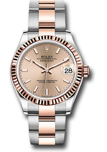 Rolex Steel and Everose Gold Datejust 31 Watch - Fluted Bezel - RosŽ Index Dial - Oyster Bracelet - 278271 roio