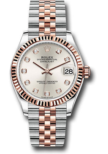 Rolex Steel and Everose Gold Datejust 31 Watch - Fluted Bezel - RosŽ Diamond Dial - Jubilee Bracelet - 278271 sdj