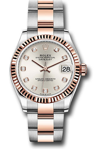 Rolex Steel and Everose Gold Datejust 31 Watch - Fluted Bezel - RosŽ Diamond Dial - Oyster Bracelet - 278271 sdo