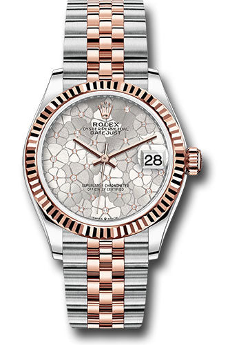 Rolex Everose Rolesor Datejust 31 Watch - Fluted Bezel - Silver Floral Motif Diamond Dial - Jubilee Bracelet - 278271 sflomdj