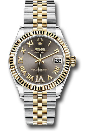 Rolex Steel and Yellow Gold Datejust 31 Watch - Fluted Bezel - Dark Grey Diamond Roman Six Dial - Jubilee Bracelet - 278273 dkgdr6j