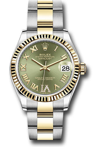 Rolex Steel and Yellow Gold Datejust 31 Watch - Fluted Bezel - Olive Green Diamond Roman Six Dial - Oyster Bracelet - 278273 ogdr6o