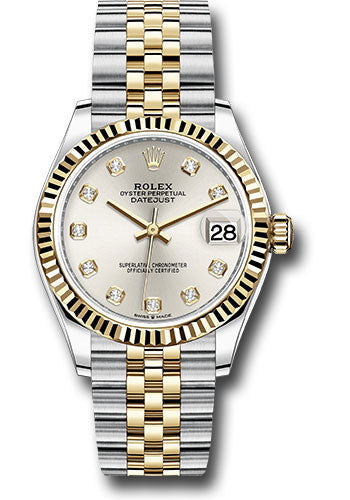 Rolex Steel and Yellow Gold Datejust 31 Watch - Fluted Bezel - Silver Diamond Dial - Jubilee Bracelet - 278273 sdj