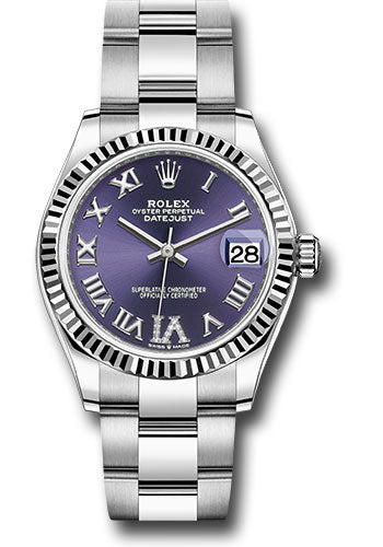Rolex Steel and White Gold Datejust 31 Watch - Fluted Bezel - Aubergine Roman Diamond 6 Dial - Oyster Bracelet - 278274 aubdr6o