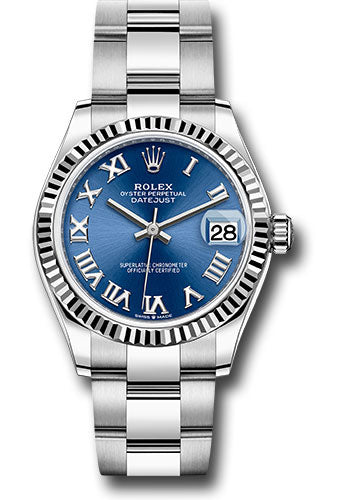 Rolex Steel and White Gold Datejust 31 Watch - Fluted Bezel - Blue Roman Dial - Oyster Bracelet - 278274 blro