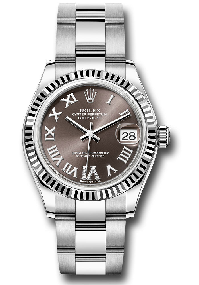 Rolex White Rolesor Datejust 31 Watch - Fluted Bezel - Chocolate Diamond Roman 6 Dial - Oyster Bracelet - 278274 chodr6o