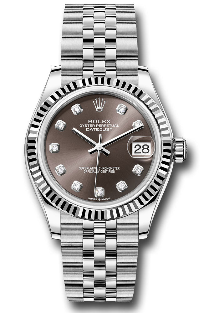 Rolex Steel and White Gold Datejust 31 Watch - Fluted Bezel - Dark Grey Diamond Dial - Jubilee Bracelet - 278274 dkgdj