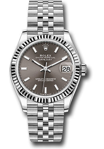 Rolex Steel and White Gold Datejust 31 Watch - Fluted Bezel - Dark Grey Index Dial - Jubilee Bracelet - 278274 dkgij