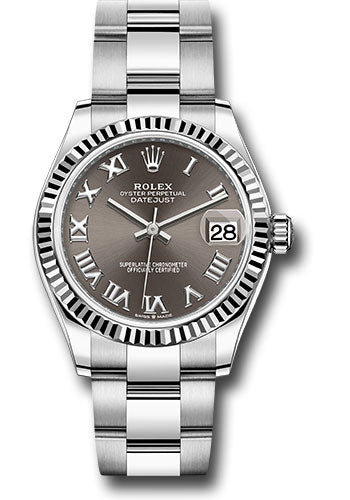 Rolex Steel and White Gold Datejust 31 Watch - Fluted Bezel - Dark Grey Roman Dial - Oyster Bracelet - 278274 dkgro