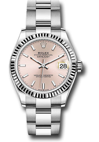 Rolex Steel and White Gold Datejust 31 Watch - Fluted Bezel - Pink Index Dial - Oyster Bracelet - 278274 pio
