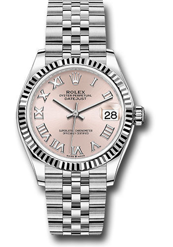 Rolex Steel and White Gold Datejust 31 Watch - Fluted Bezel - Pink Roman Dial - Jubilee Bracelet - 278274 prj