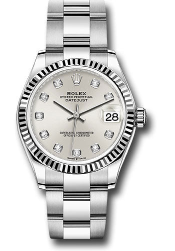 Rolex Steel and White Gold Datejust 31 Watch - Fluted Bezel - Silver Diamond Dial - Oyster Bracelet - 278274 sdo