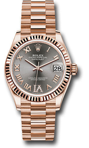Rolex Everose Gold Datejust 31 Watch - Fluted Bezel - Rhodium Diamond Six Dial - President Bracelet - 278275 dkrhdr6p