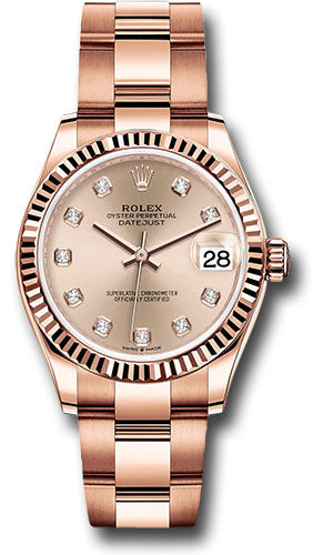Rolex Everose Gold Datejust 31 Watch - Fluted Bezel - RosŽ Diamond Dial - Oyster Bracelet - 278275 rsdo