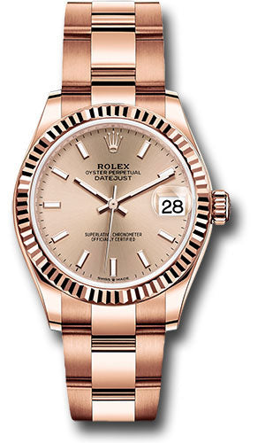 Rolex Everose Gold Datejust 31 Watch - Fluted Bezel - RosŽ Index Dial - Oyster Bracelet - 278275 rsio