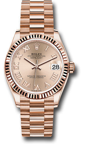 Rolex Everose Gold Datejust 31 Watch - Fluted Bezel - RosŽ Roman Dial - President Bracelet - 278275 rsrp