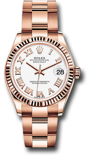 Rolex Everose Gold Datejust 31 Watch - Fluted Bezel - White Roman Dial - Oyster Bracelet - 278275 wro