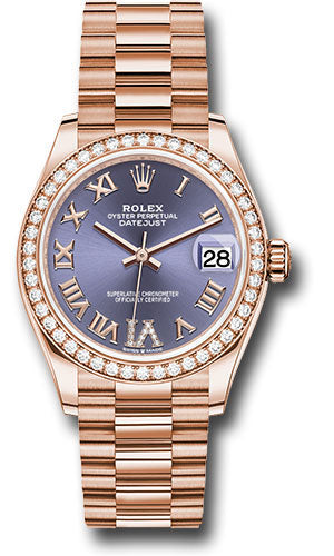 Rolex Everose Gold Datejust 31 Watch - Diamond Bezel - Aubergine Diamond Six Dial - President Bracelet - 278285RBR aubdr6p