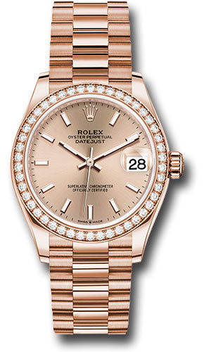 Rolex Everose Gold Datejust 31 Watch - Diamond Bezel - RosŽ Index Dial - President Bracelet - 278285RBR rsip