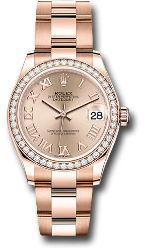 Rolex Everose Gold Datejust 31 Watch - Diamond Bezel - RosŽ Roman Dial - Oyster Bracelet - 278285RBR rsro