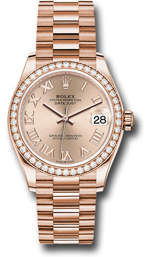 Rolex Everose Gold Datejust 31 Watch - Diamond Bezel - RosŽ Roman Dial - President Bracelet - 278285RBR rsrp