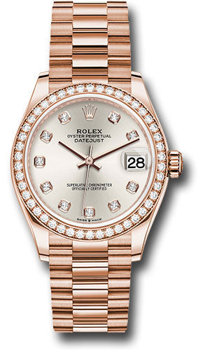 Rolex Everose Gold Datejust 31 Watch - Diamond Bezel - Silver Diamond Dial - President Bracelet - 278285RBR sdp