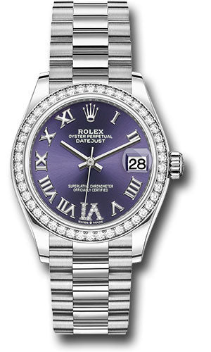 Rolex White Gold Datejust 31 Watch - Diamond Bezel - Aubergine Diamond Roman Dial - President Bracelet - 278289rbr aubdr6p