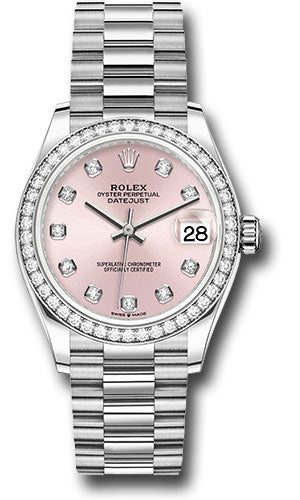 Rolex White Gold Datejust 31 Watch - Diamond Bezel - Pink Diamond Dial - President Bracelet - 278289rbr pdp