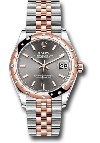 Rolex Steel and Everose Gold Datejust 31 Watch - 24 Diamond Bezel - Dark Rhodium Index Dial - Jubilee Bracelet - 278341RBR dkrhij